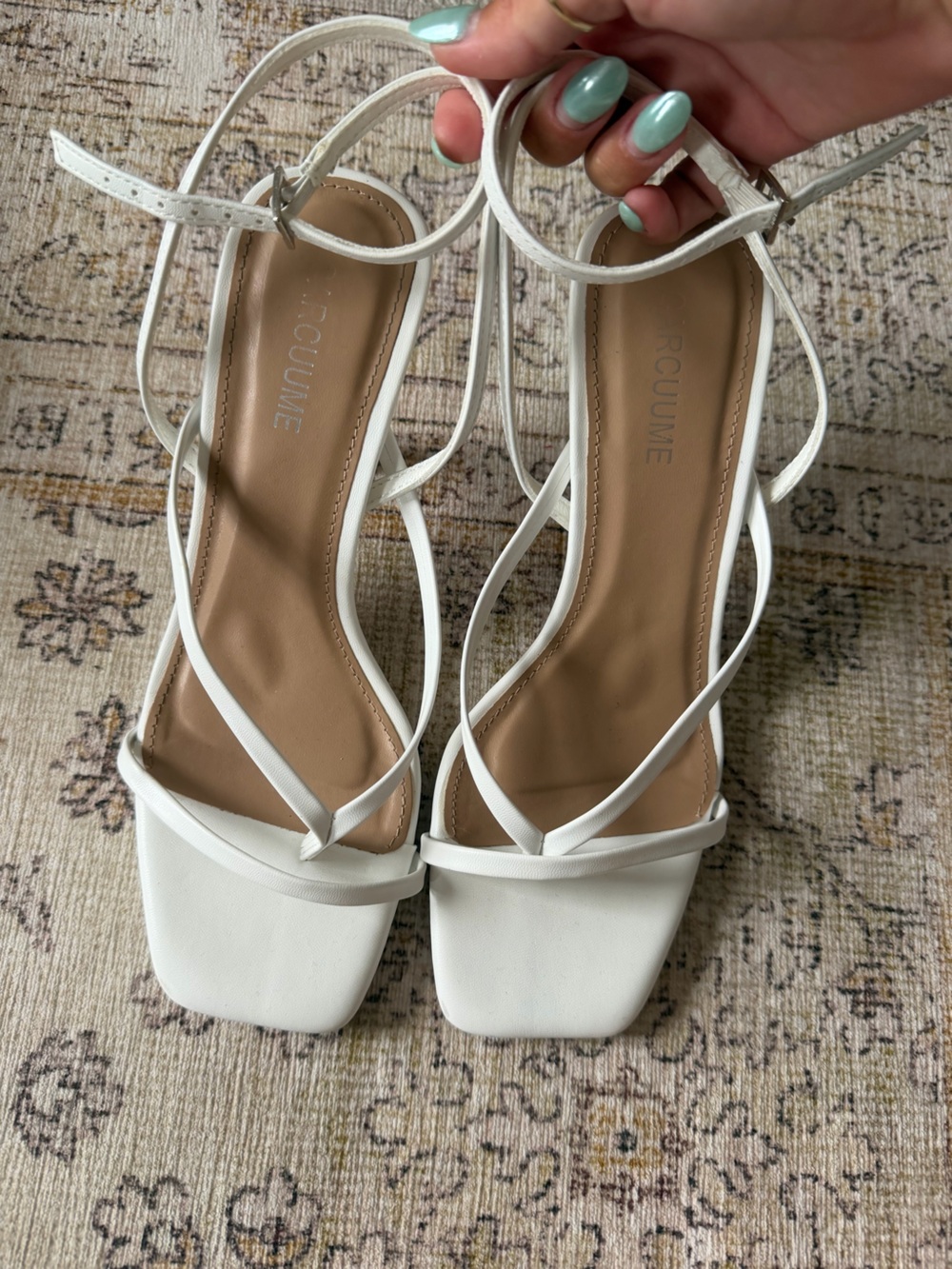 White Strappy Square-Toe Women's Heels -